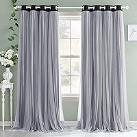 Vista 27 de PONY DANCE Cortinas para Sala de 84 Pulgadas de Largo - Cortinas con Capa Traslúcida, 52 Pulgadas de Ancho, Paneles para Tratamiento de Ventanas