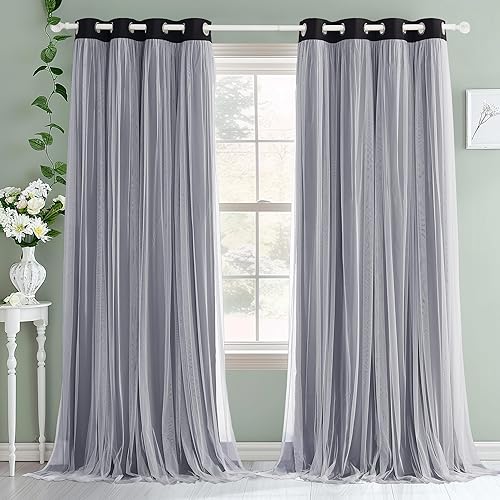 Miniatura 27 de PONY DANCE Cortinas para Sala de 84 Pulgadas de Largo - Cortinas con Capa Traslúcida, 52 Pulgadas de Ancho, Paneles para Tratamiento de Ventanas,