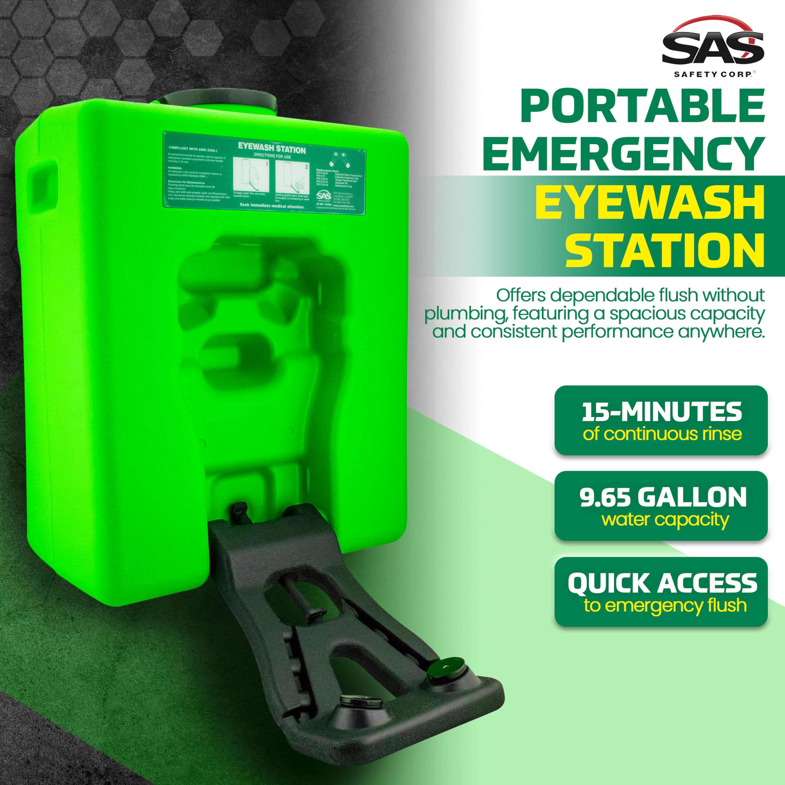 SAS Eyewash Station - 9.65 Gallon Green -2 SAS Eyewash Station - 9.65 Gallon Green -2