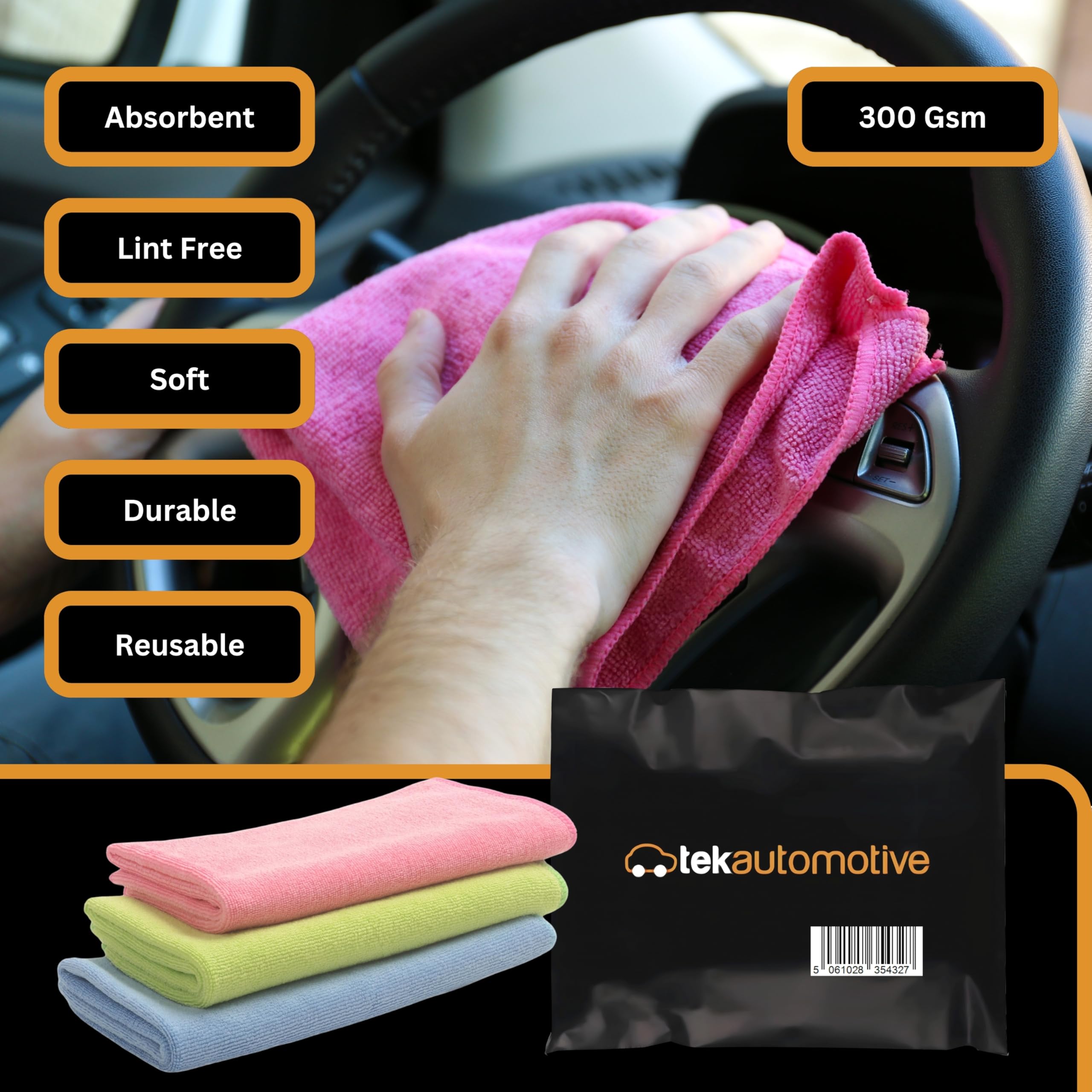 Tek Automotive 36 Stück Mikrofasertücher 40 x 30 cm – fusselfrei, Reinigungstücher für Autos, Zuhause, Geschirrtücher, Autopflege, Autoreinigungsbedarf, Mikrofasertuch Multipack