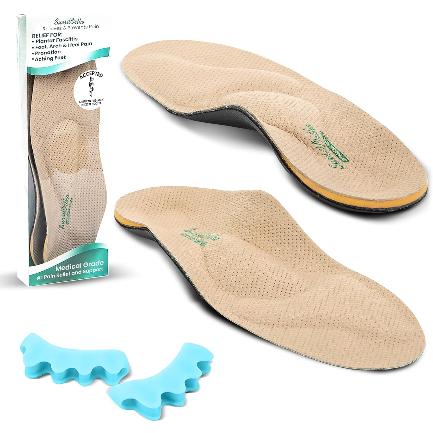 Plantar Fasciitis Heel Pain Relief Insoles for Men Women High-Arch Orthotic Inserts for Spurs Everyday Walking Medical-Grade Rigid-Yet-Springy