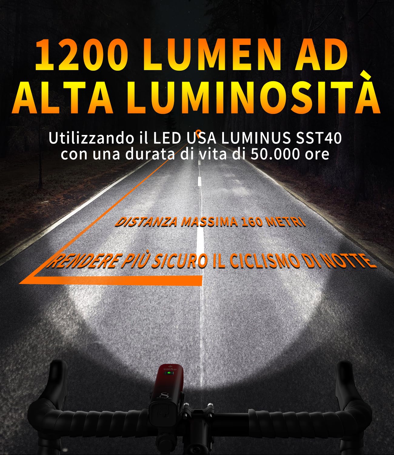 TOWILD Luce Anteriore Bicicletta Intelligente 1200 Lumen,Luci Bici Super Luminosi con Telecomando e Supporto computer da Bici,Faro Bici Impermeabili IPX6 Ricaricabili 5000 mAh per la Guida Notturna