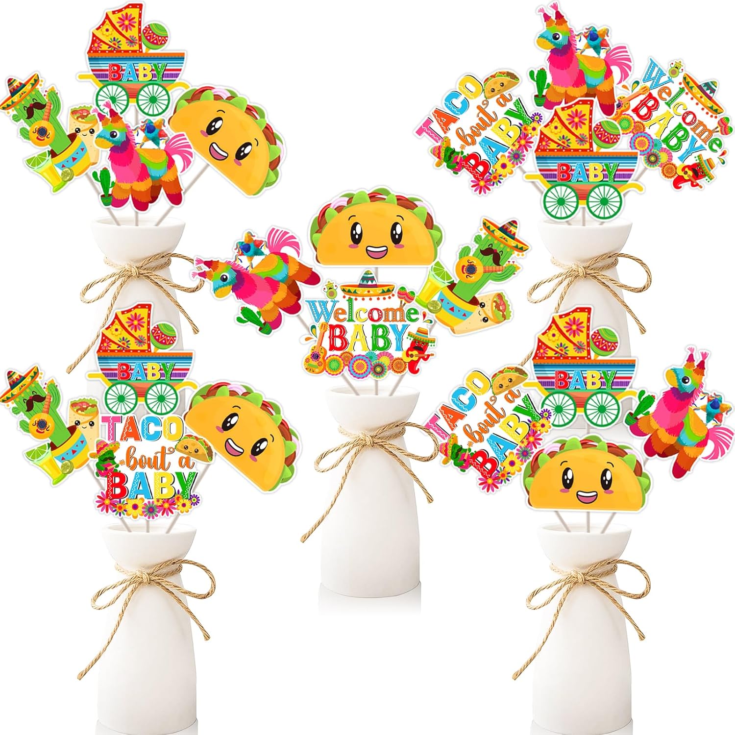 24 Pieces Mexican Fiesta Baby Shower Centerpiece Sticks - Taco Bout A Baby Shower Decorations, Mexican Gender Reveal Supplies for Pregnancy Fiesta Themed Party