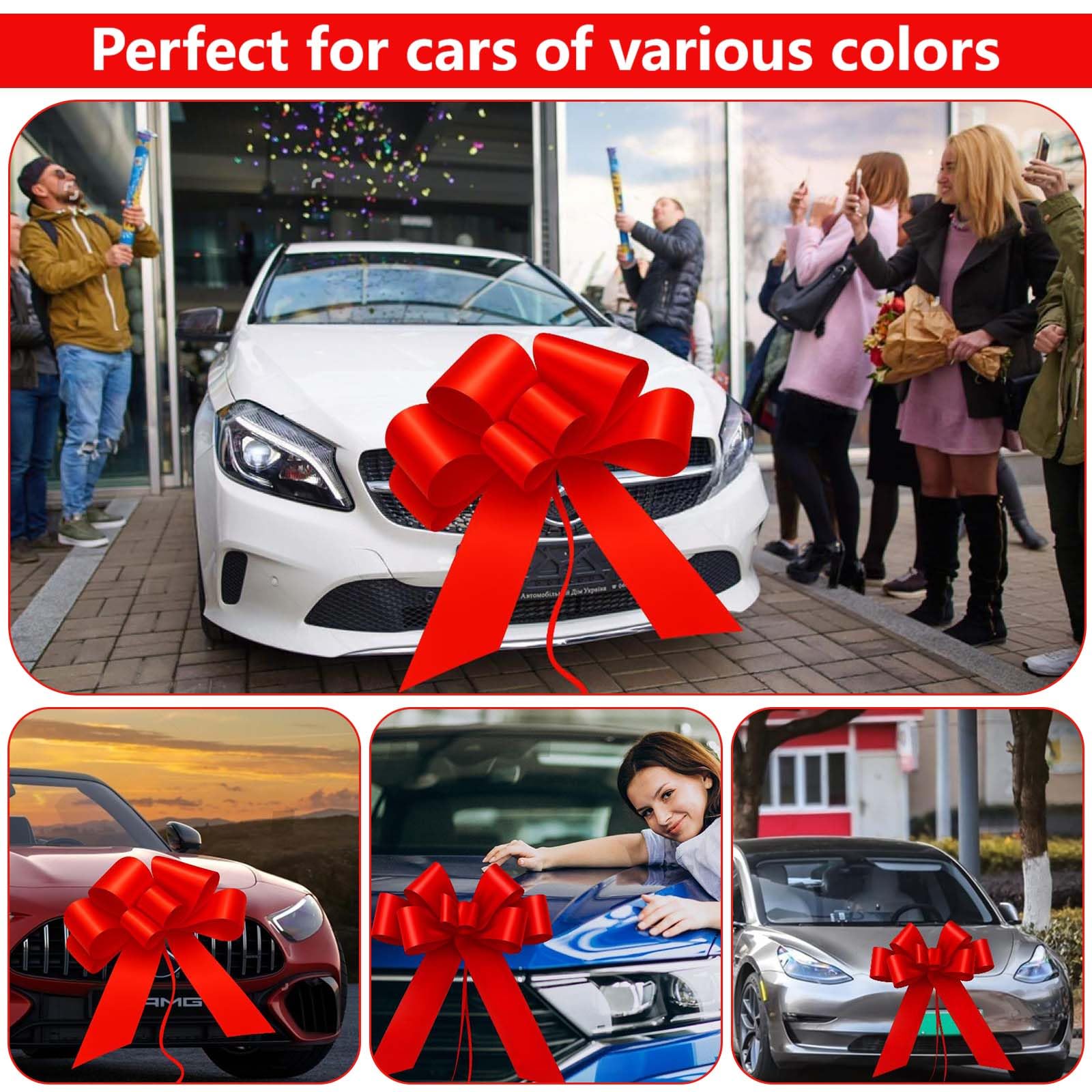 Lazo Grande para Coche, Lazo Gigante para Regalo Coche Happy Birthday, Lazo Regalo Grande, Lazo de Coche XXL 76cm, Lazo de Regalo para Bicicleta, Navidad, Nuevo Hogar, Boda
