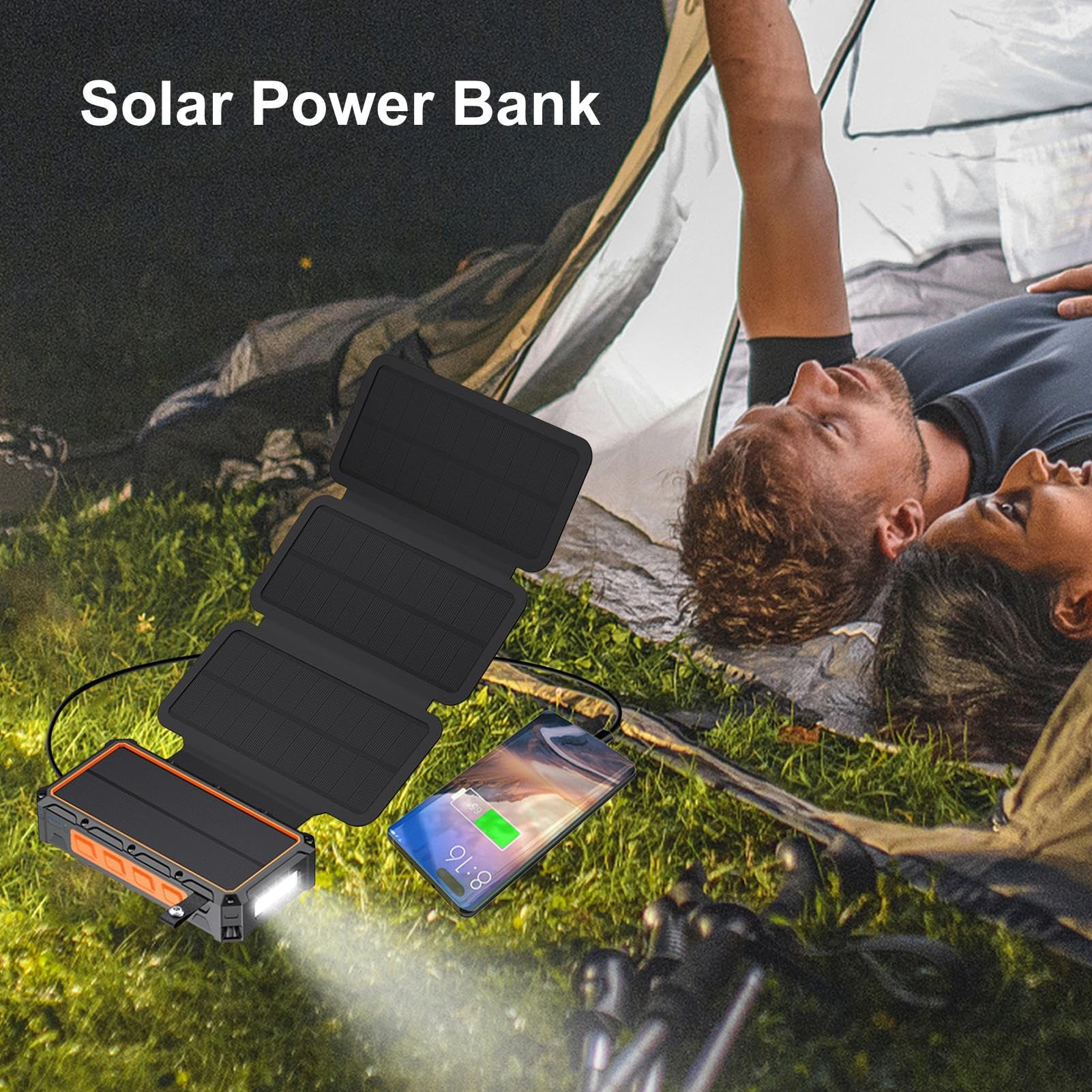 Power Bank Solare Allarme, Luce LED E Wireless Integrati | Power Bank A Manovella Con Ricarica Rapida Per Casa Viaggi Escursioni Pesca Uomini Donne Ragazzi Ragazze Giovani Ciclisti