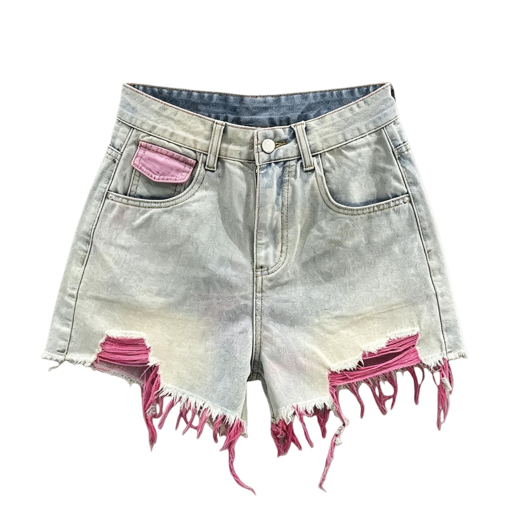 Shorts Jeans Donna Fori Donne Pantaloni in Denim Corti Estate Alta Vita Rosa A Gamba Larga Zipper Volare Femminili-Pink-l