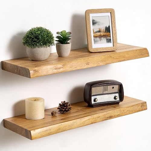 Fun Memories Solid Elm Wood Live Edge Floating Shelves for
