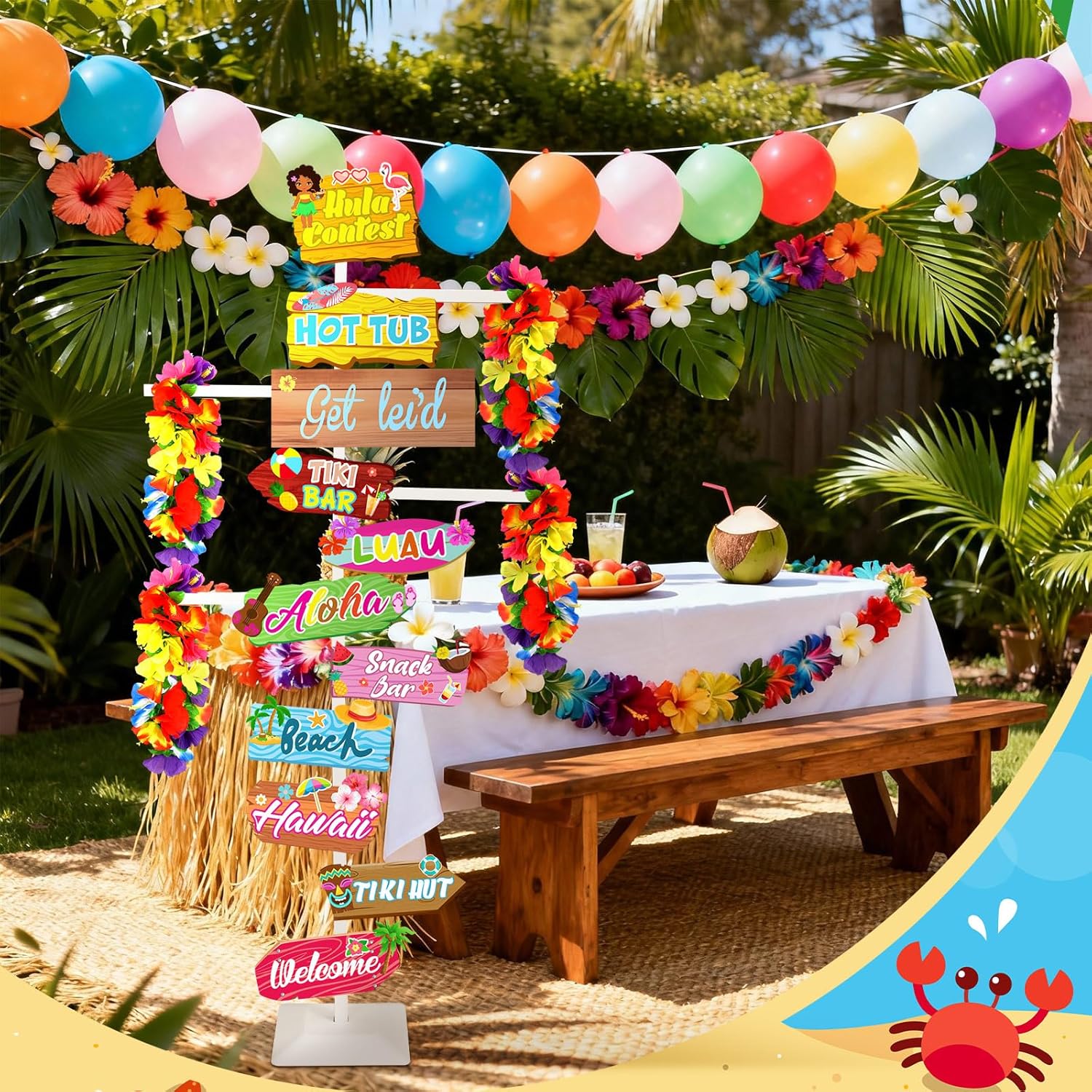 LEIFIDE Adjustable Hawaiian Leis Holder Stand with Base 11 Luau Party Welcome Signs Summer Tropical Decoration Hawaiian Party Directions Signs Display Rack for Tropical Flower Lei Garland Wreath Shows