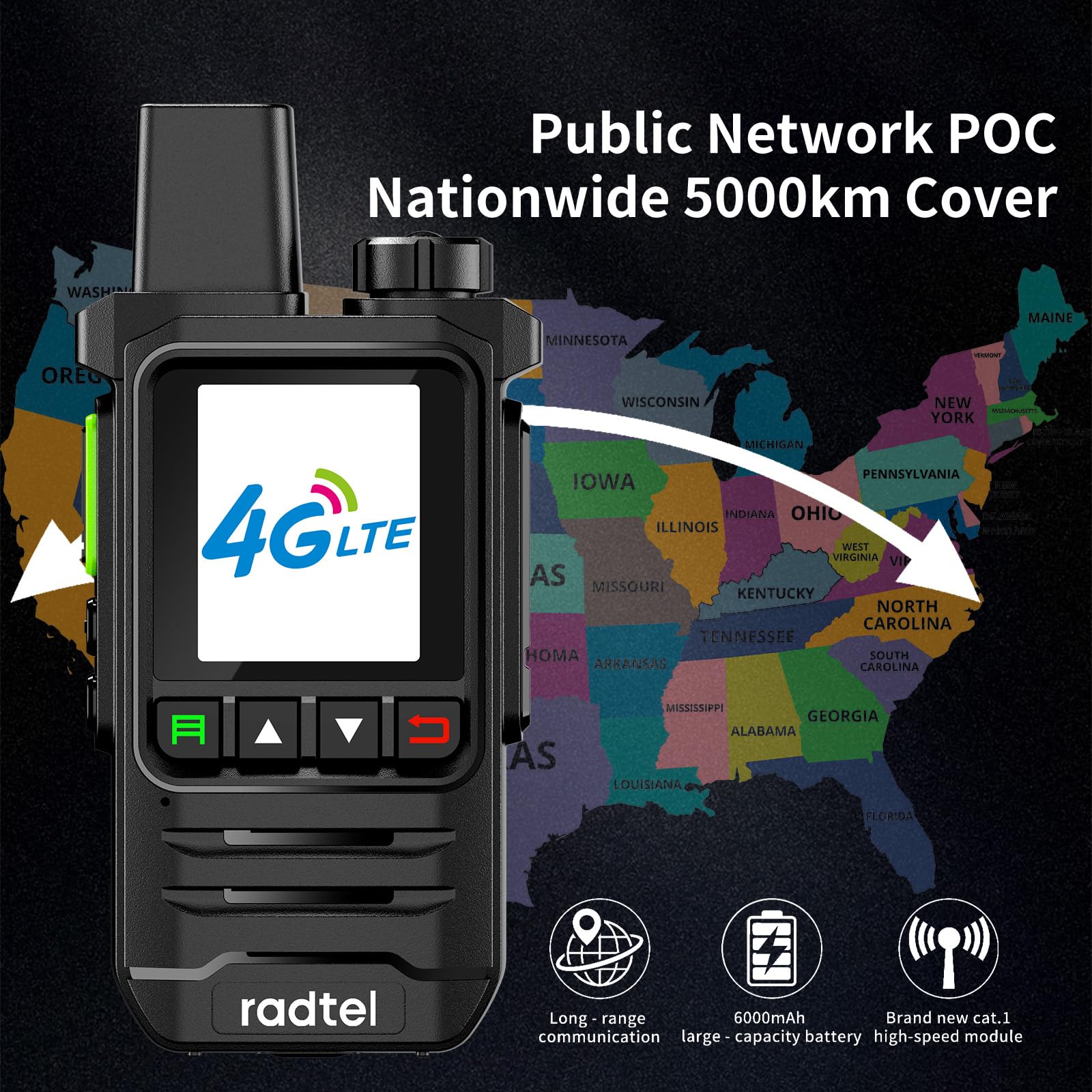 Radtel P6 PoC Radio (Push-to-Talk Over Cellular), walkie talkie portatili a portata illimitata per tutto il paese, radio bidirezionali ricaricabili con torcia (confezione da 2 con 2 SIM)
