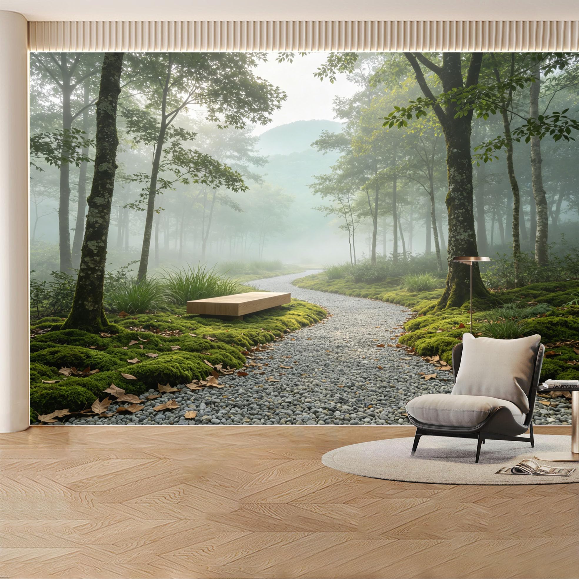 Custom Wall Mural Wallpaper Misty Forest Path Nature Landscape Large Wall Art Minimalist Zen Removable SelfAdhesive Large Photo for Living Room， Bedroom， Office