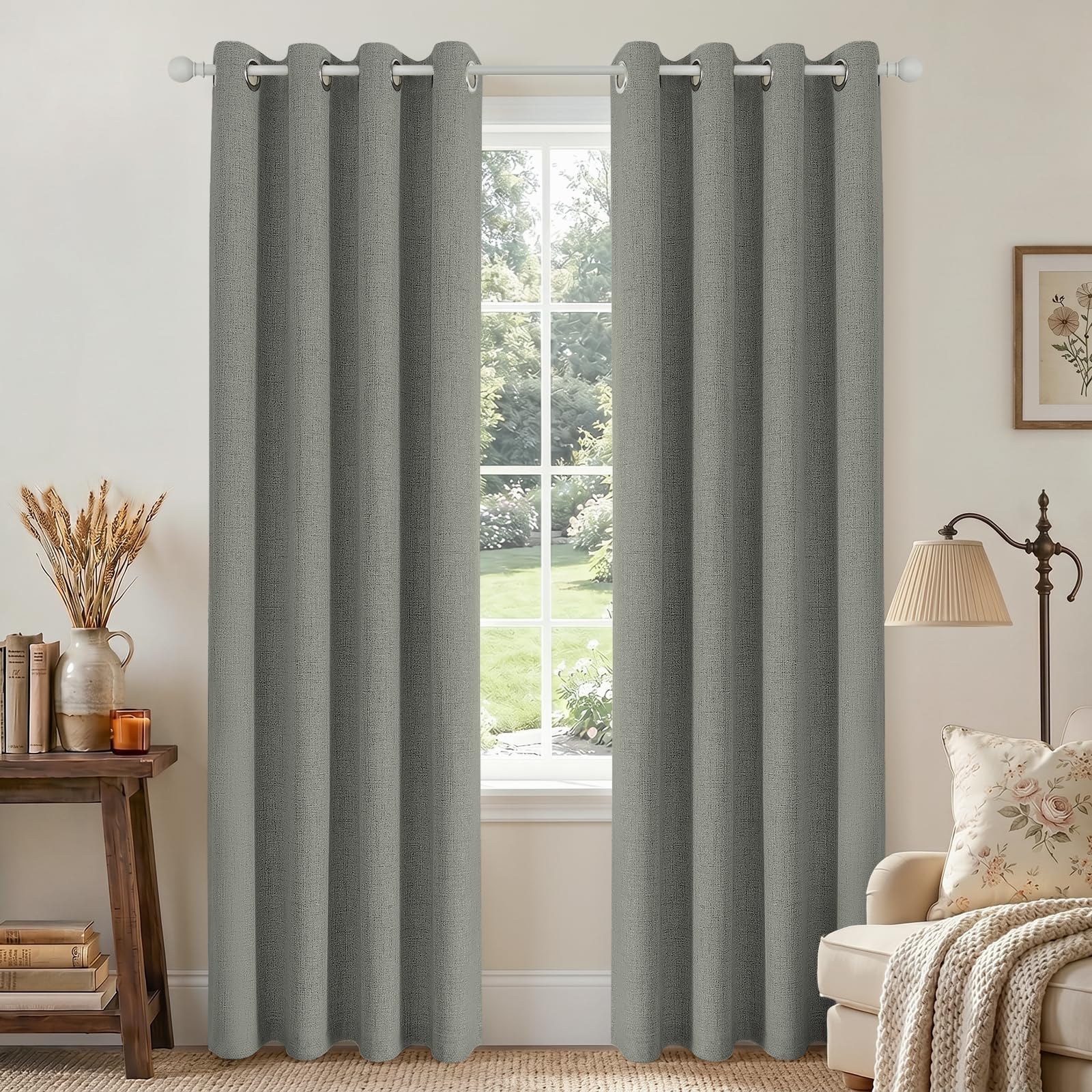 Joydeco Blackout Curtains 95 Inches Long 2 Panels Burg, Room Darkening Curtains for Bedroom, 100% Black Out Textured Thermal Drapes Privacy Protection 2 Panels Set(W42 x L95 Inch, Grey)