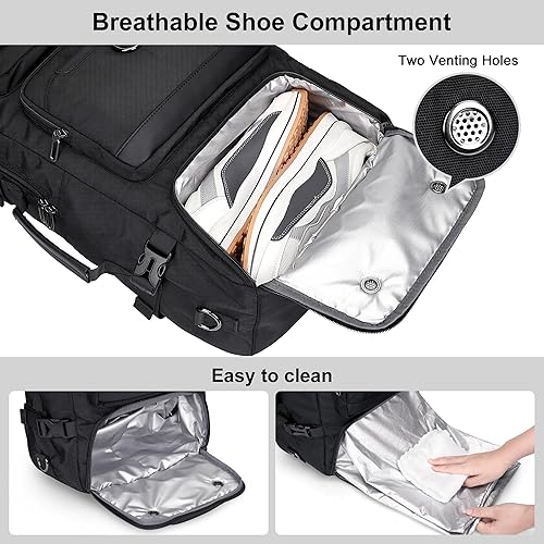 Miniatura 6 de PIJUSHI Mochila de viaje de mano para mujeres y hombres, bolsa de lona convertible, mochila de equipaje grande, para laptop de 16 pulgadas, Negro -,