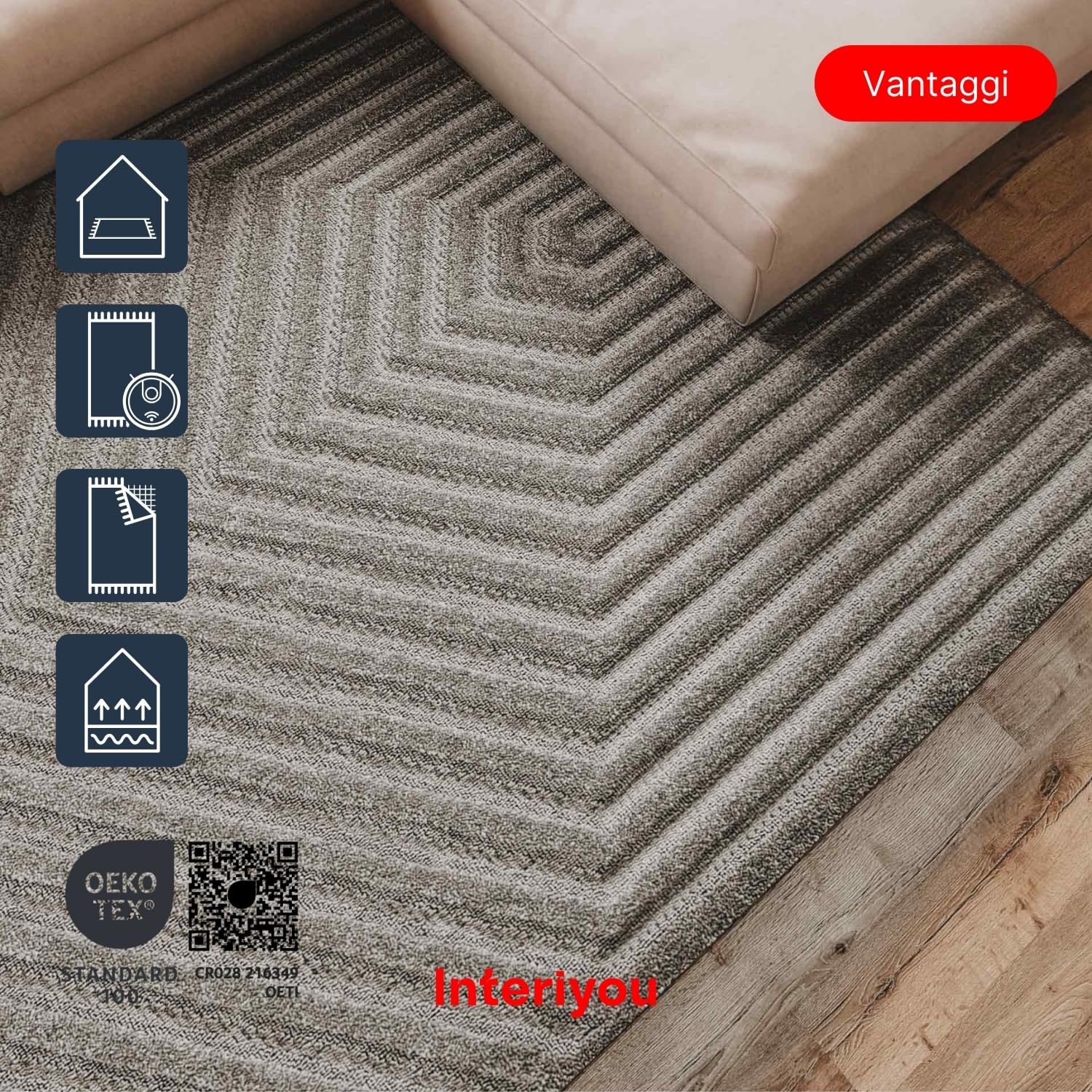 Interiyou Tappeto salotto pelo corto Lecce - 120x170 cm Grigio Chiaro - Stile boho scandinavo con effetto 3D alto-basso - Piatto con motivo geometrico