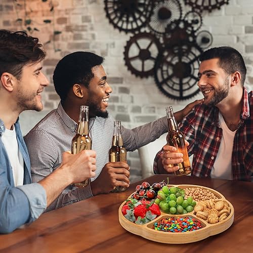 Miniatura 7 de Cididu Bandeja de comida de bambú, bandeja para servir Lazy Susan de 12 pulgadas, platos divididos para aperitivos, bandeja giratoria de 360,