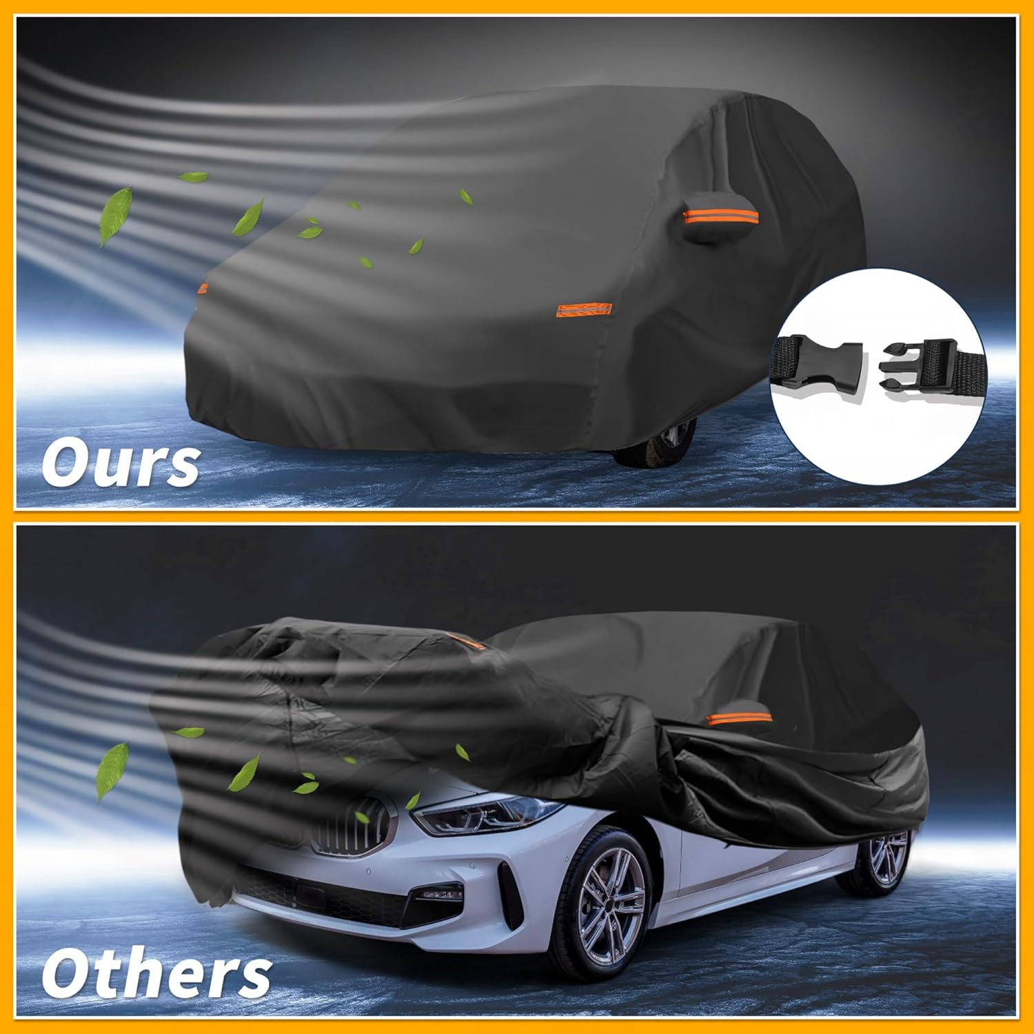 All-Weather Waterproof Car Cover - UV-Resistant Outdoor Full Exterior Protection for BMW 1 Series Hatchback 210D-PU Black with Right Side Zipper
