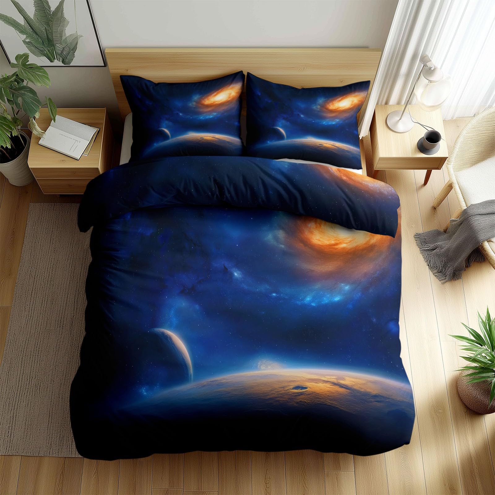Komplet pościeli 240 x 220 cm, Sci Fi Kosmos – dwustronna pościel z mikrofibry, poszewka na poduszkę z poszewką na poduszkę, nie wymaga prasowania i nie gniecie się, fantastyczna galaktyka poszewka na