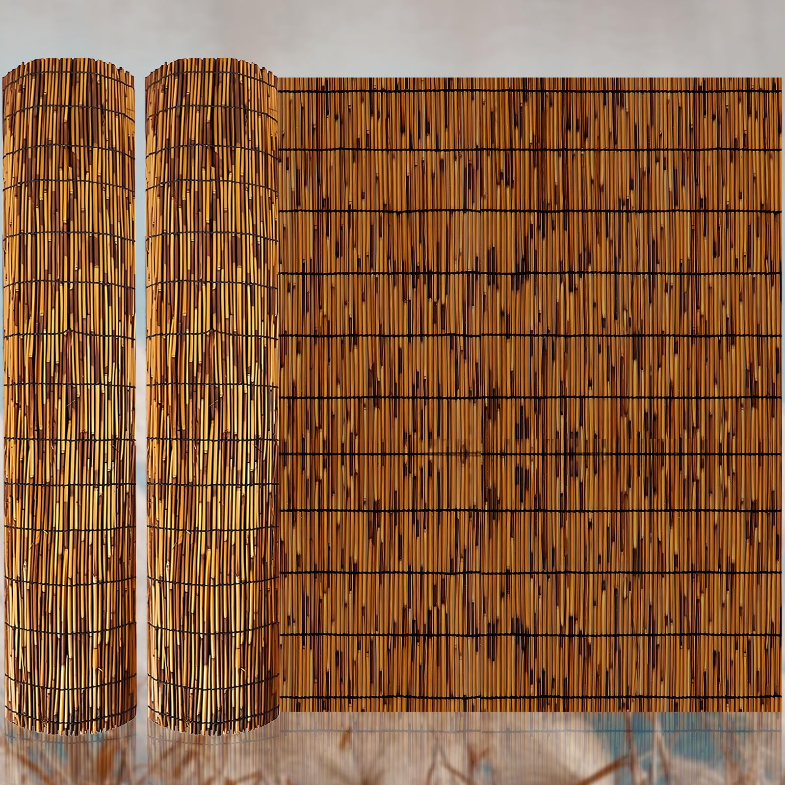 TENTONUP Natural Reed Fencing Rolls,Bamboo Reed Fence for Outdoor Backyard Patio,Bamboo Privacy Fencing,Bamboo Privacy Reed Screen, 2 Pack 3.3FT x 16.4FT,Brown