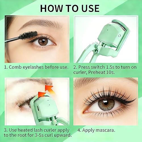 Miniatura 7 de Rizador de pestañas calentado que se calienta rápidamente en 5 segundos, rizador de pestañas eléctrico recargable para rizos de larga duración de 24