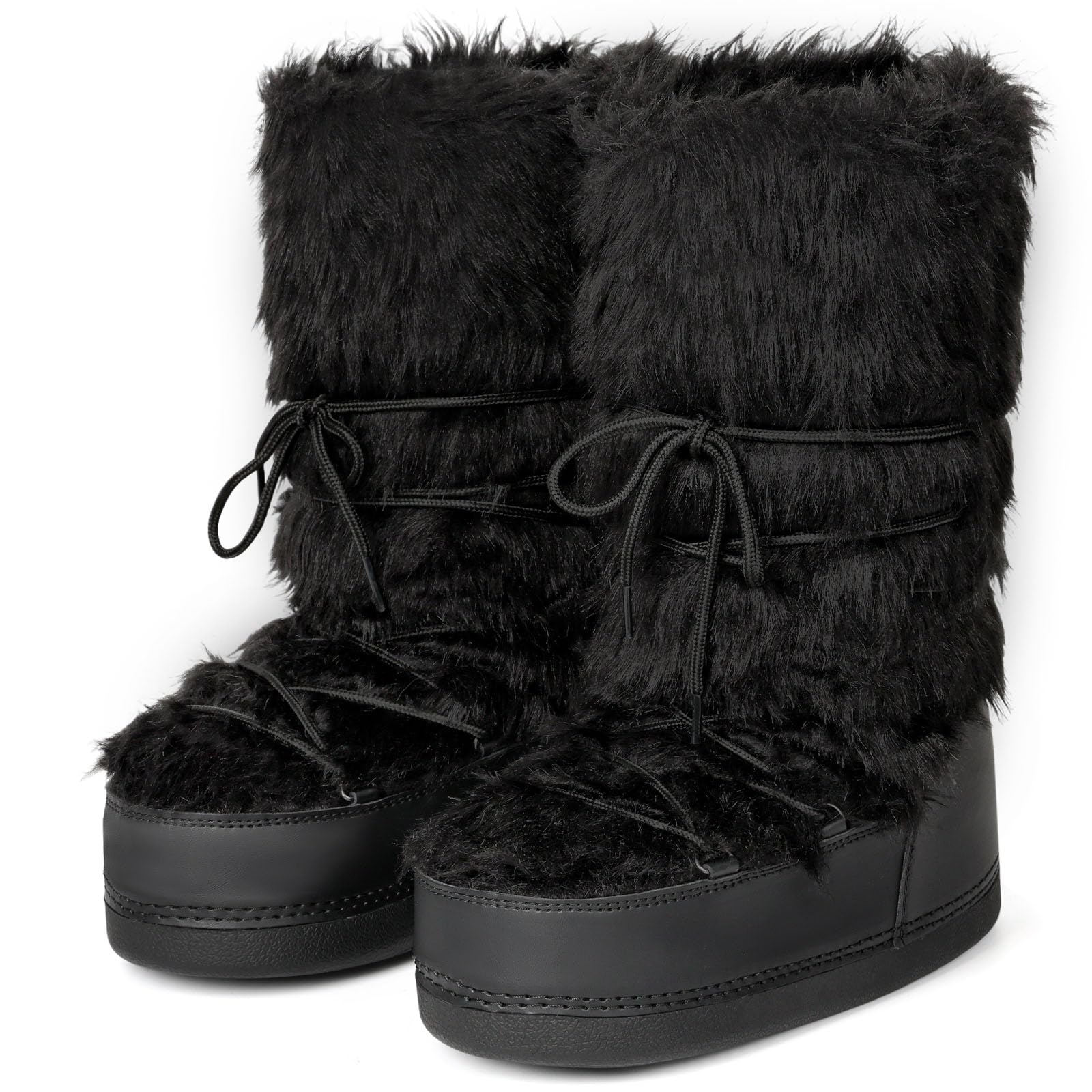Womens Faux Fur Boots Furry Snow Boots for Women Mid Calf Winter Boots