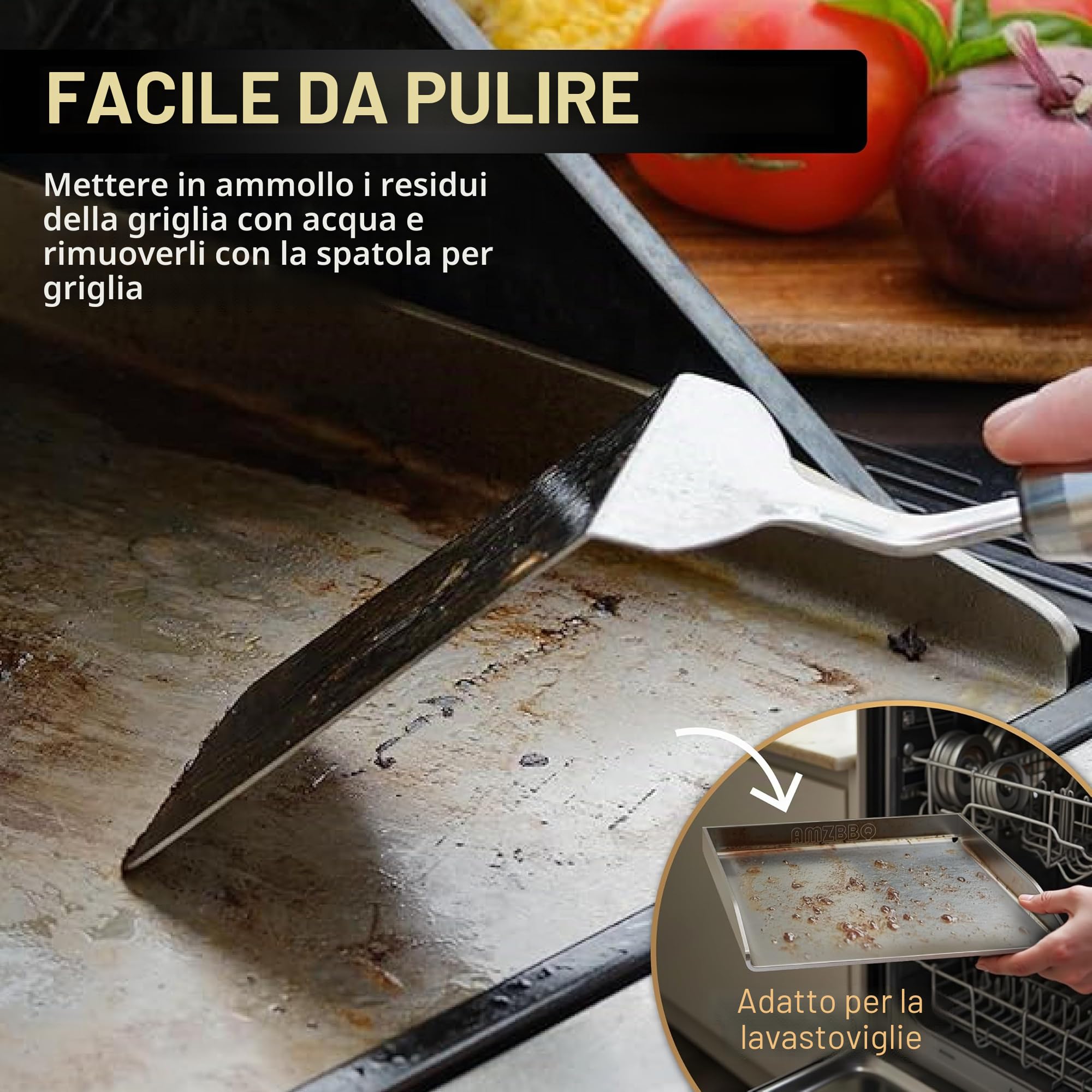 AMZBBQ® Set Premium Plancha - 40 x 30 cm - circa 5 mm in acciaio inossidabile massiccio - 20% più forte delle tradizionali piastre - Piastra per griglia a gas e carbone - Accessorio per barbecue