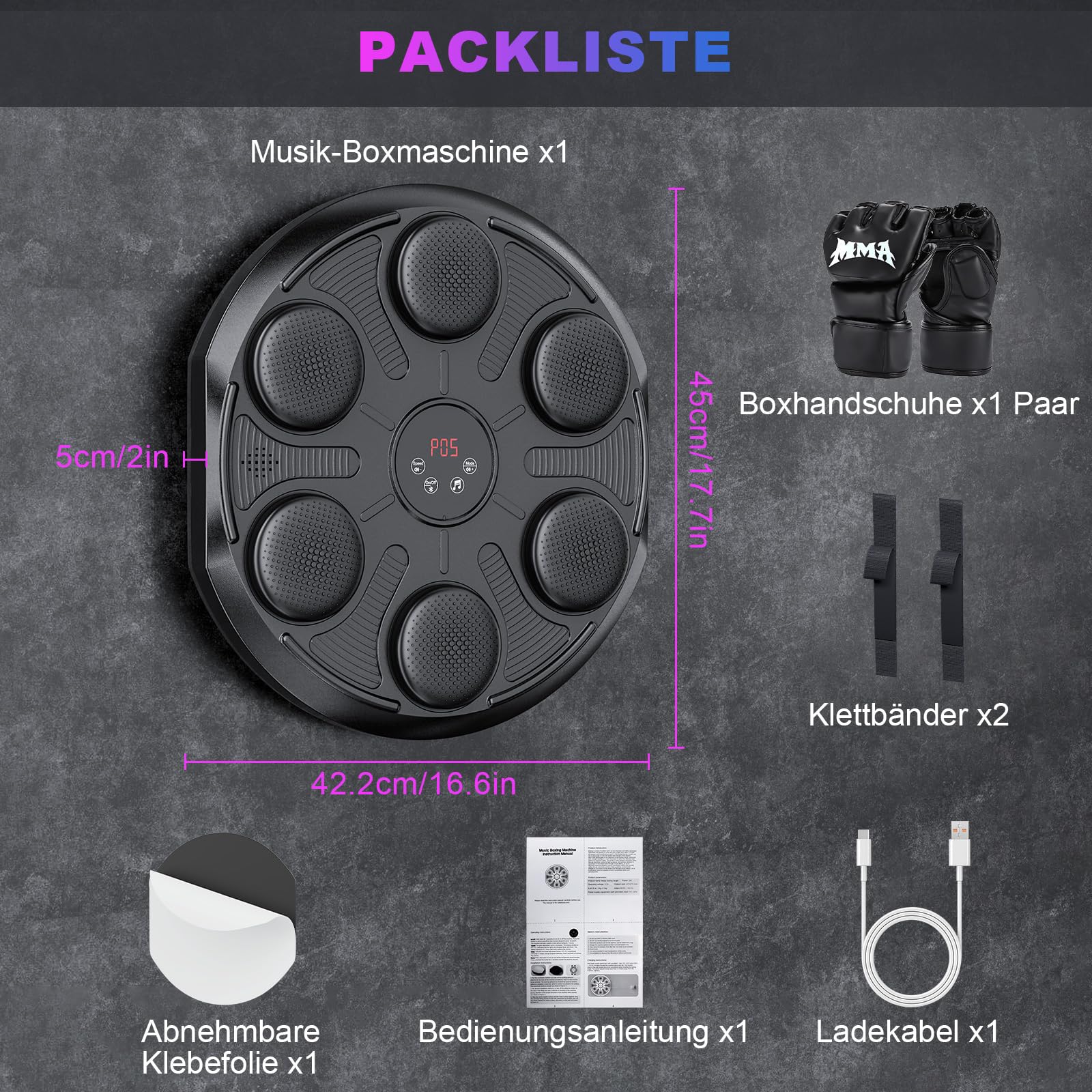 Music Boxing Machine mit 12 Geschwindigkeiten & Modi, 1 Paar Boxhandschuhe, Bluetooth, LED-Lichter, Zählmodus, Elektronische Boxmaschine für Erwachsene und Kinder Zuhause, Home Fitness