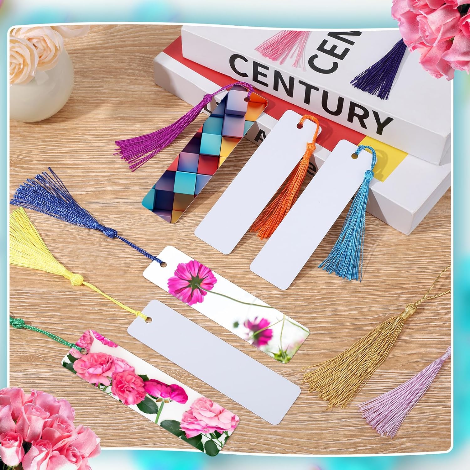 50 Sets Sublimation Blank Bookmarks, DIY Blank Aluminum Metal Bookmarks with Clear Bookmark Sleeves Tassels and Self-Sealing Bags for Crafts Birthday Reading Back to School Supplies - Image 3
