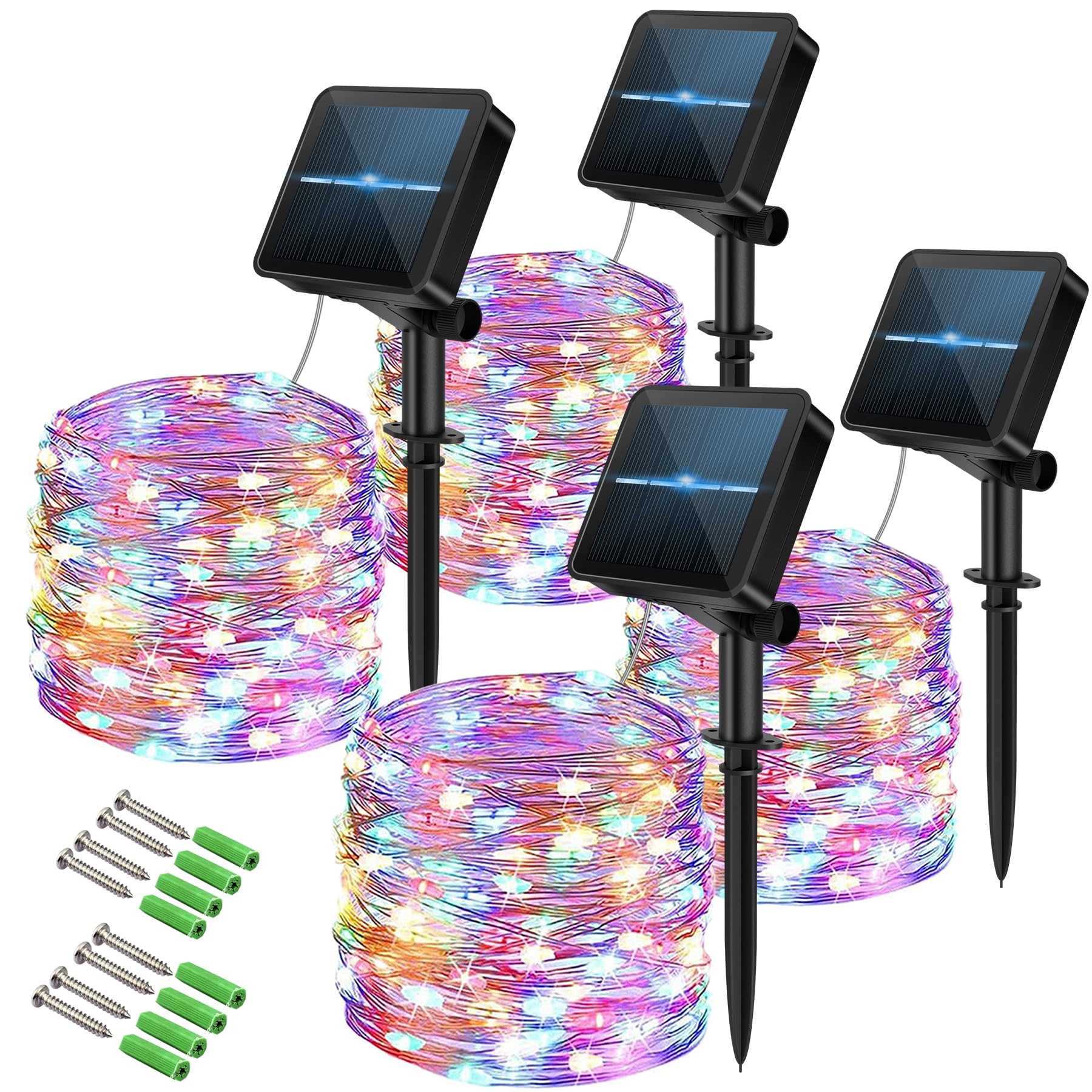 Solar Fairy Lights,4 Packs Total 480 LED 8 Modes & Timer Solar Powered String Lights, Waterproof Outdoor Copper Wire Lights for Garden Wedding Party(Multi-Color)