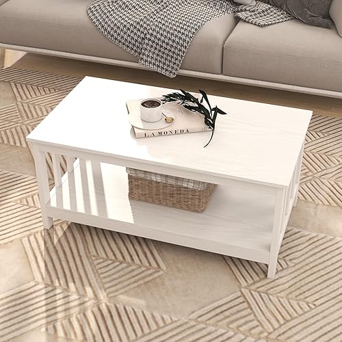 Miniatura 10 de ChooChoo Mesa de centro de granja, mesa de sala de estar negra con estante, 40 pulgadas