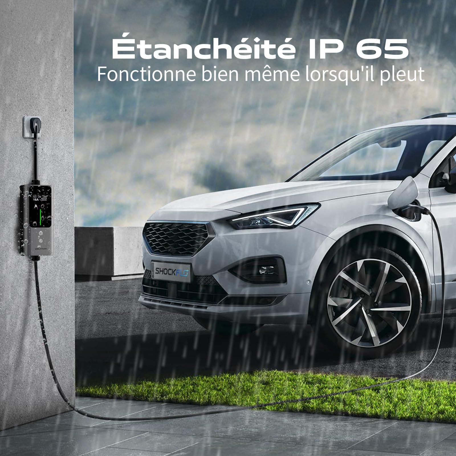Chargeur Voiture Electrique 3,68kW | 6-16A | 5M, EV Chargeur Schuko Type 2 Courant Commutable avec Affichage, Câble Recharge Véhicule Electrique Rapide IP65 (IEC62196-2) VDLPOWEREU