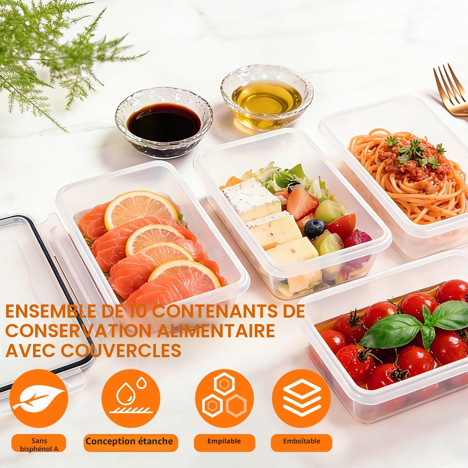 Boîte Conservation Alimentaire, 10 Pièces De 1l, Boîte Alimentaire Sans Bpa, Plastique Boîte Hermetique Alimentaire, 100% Étanche, Pour Congélateur, Frigo, Micro-Ondes & Repas à Emporter