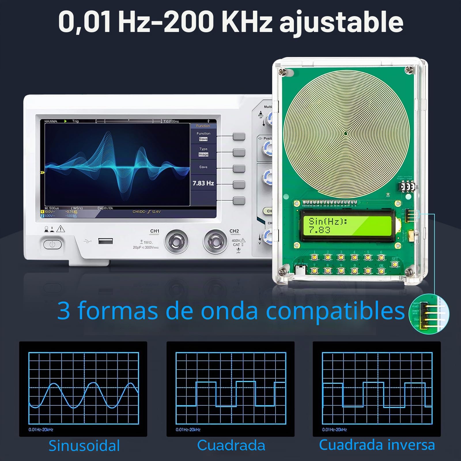 Generador de frecuencia Schumán 7,83 Hz ajustable 0,1 Hz-200 kHz, con pantalla y puerto USB, dispositivo de generador de frecuencia para ayudar a dormir, portátil para casa, oficina, como regalo de