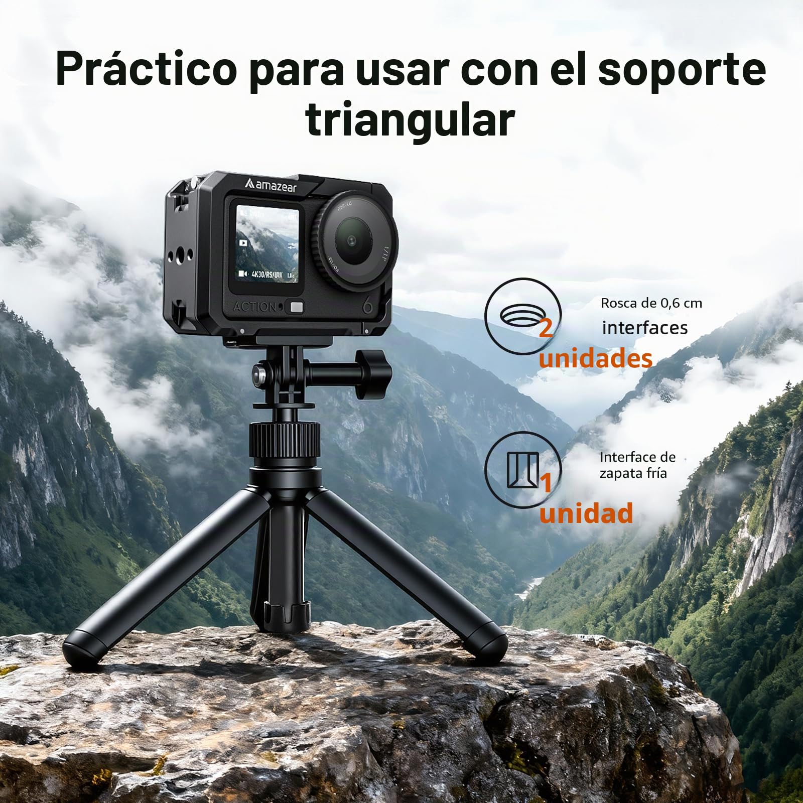 AMAZEAR Jaula para dji Osmo Action 6, Action6 Pro Accesorios Cage/Case, Funda Protectora Multifunción de Marco Utilitario, Carcasa de Aluminio Más Fuerte con Tapas de Lente de Silicona Suave,Negro