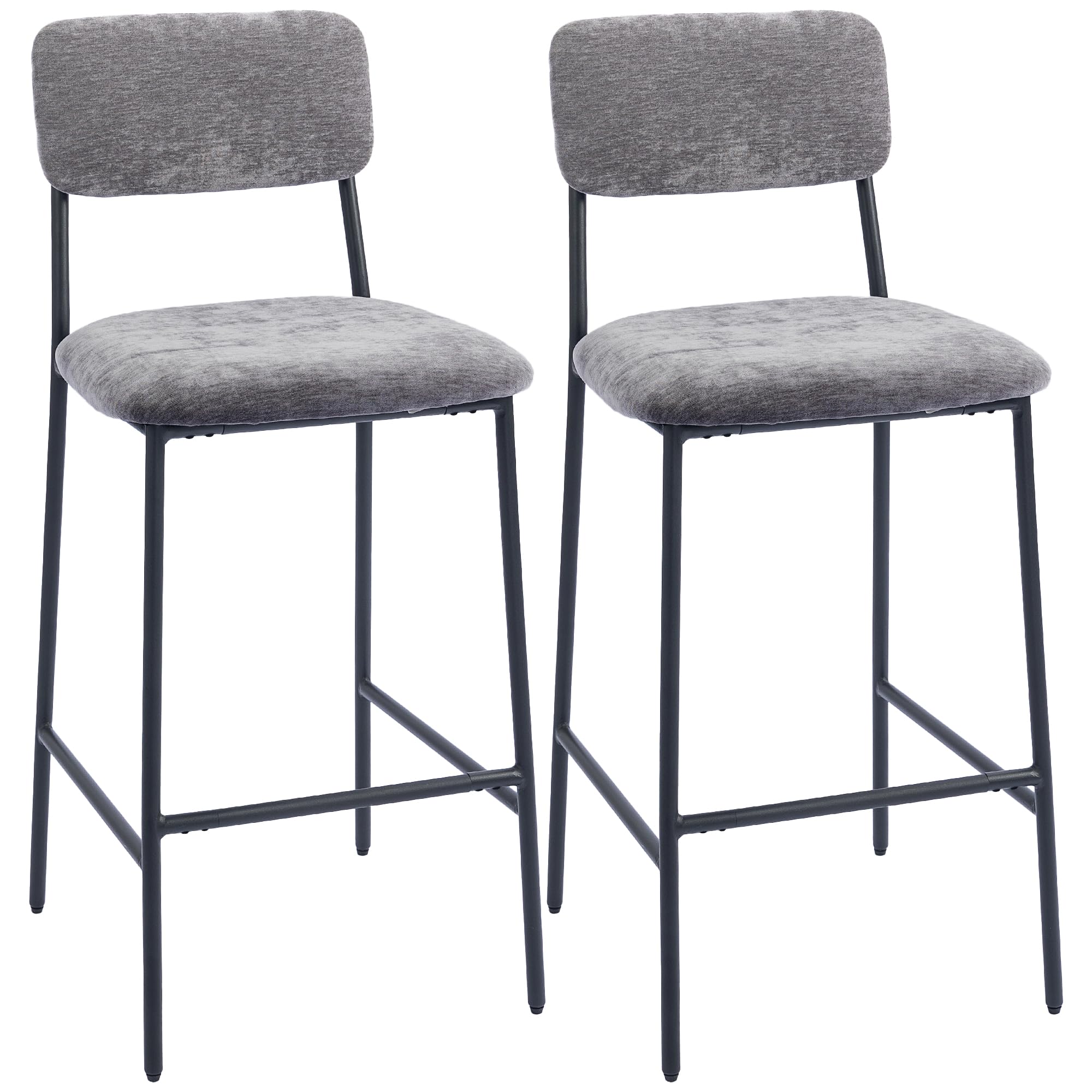 HOMCOM Lot de 2 Tabourets de Bar Tissu Chenille Assise Large 72,5Hcm Gris