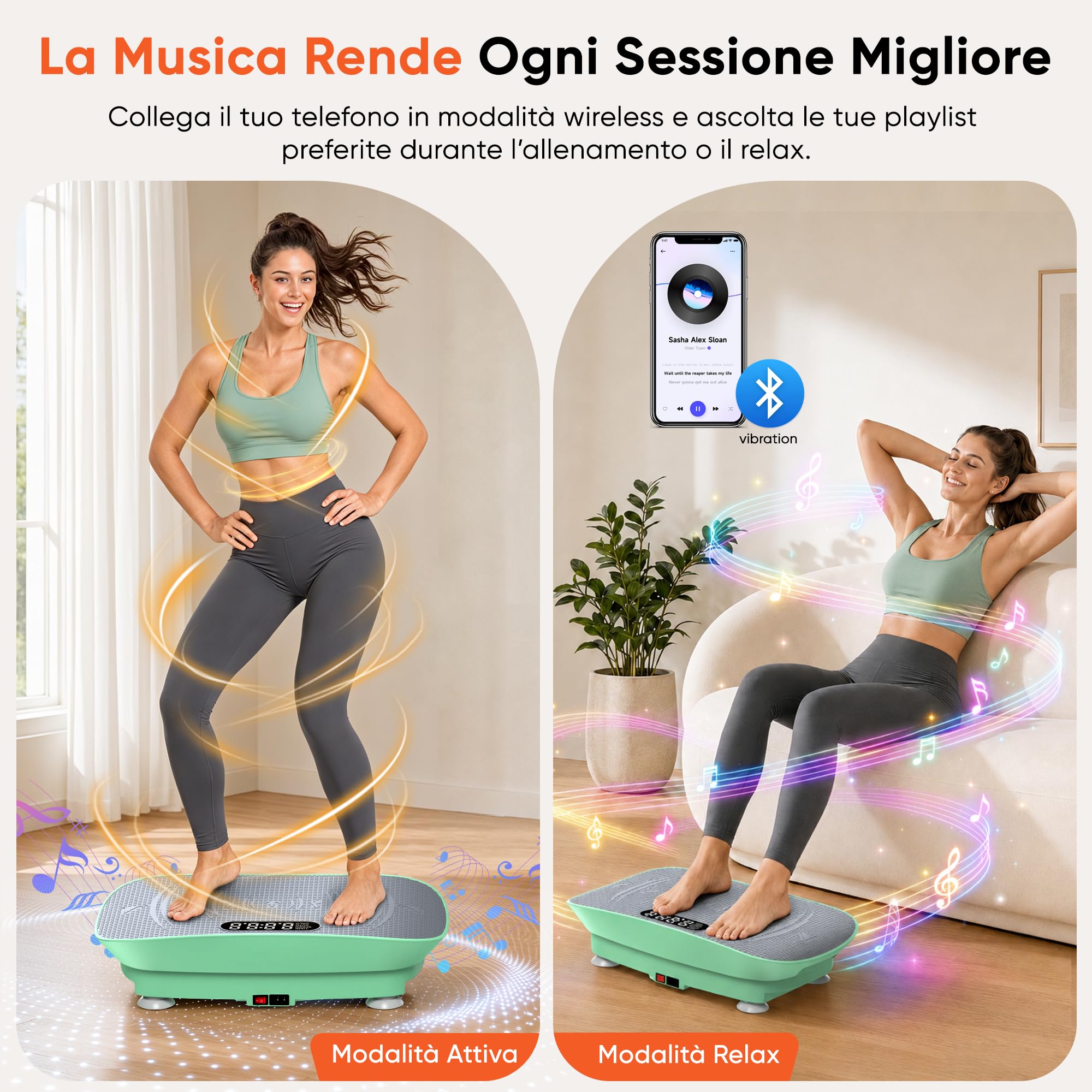 GIDGIMO Pedana Vibrante Fitness, Piattaforma Vibrante per Allenamento Total Body a Casa, con Musica Bluetooth, Telecomando e 5 Bande di Resistenza
