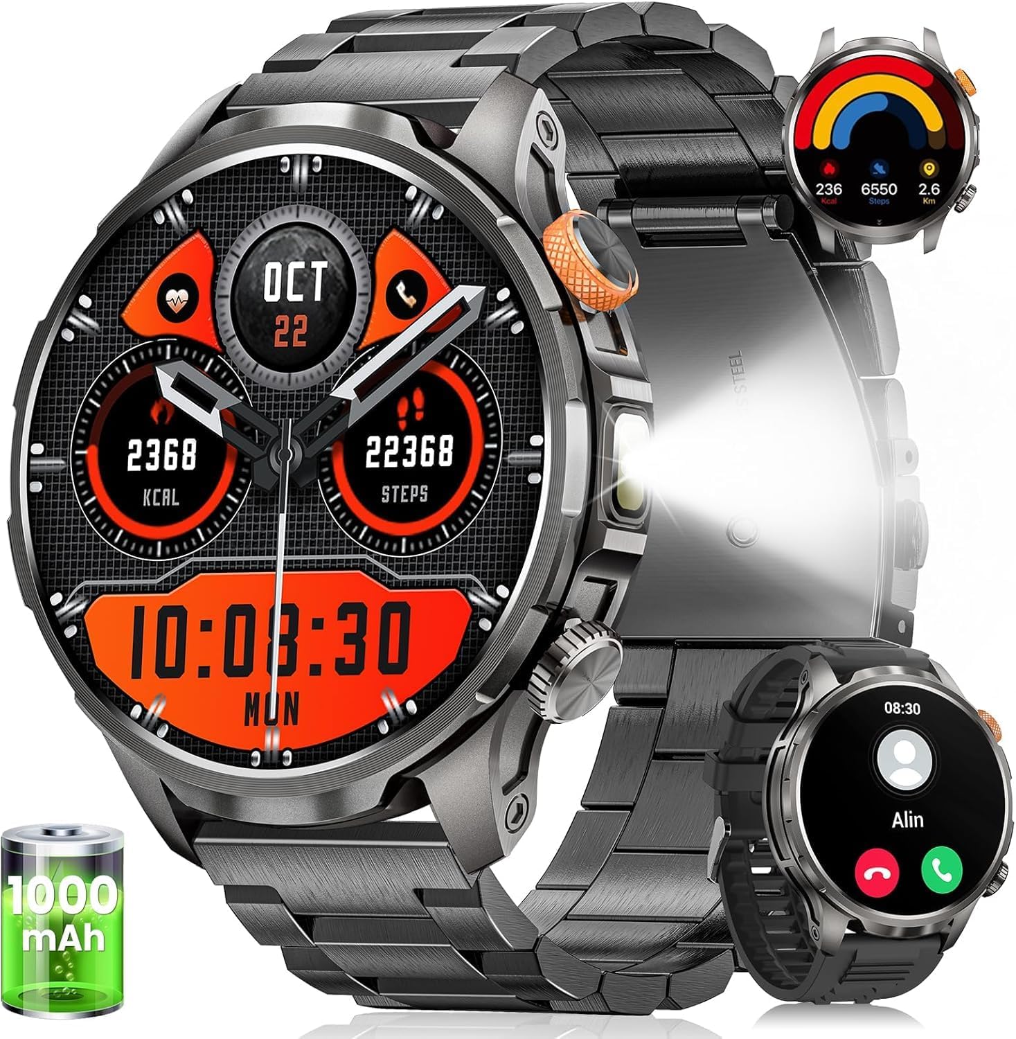 Military Smart Watches for Men (Answer/Make Calls), 1.91''Smart Watch with Blood Pressure/Heart Rate/Sleep/100+ Sport Modes, Fitness Tracker for Android and iPhone, Waterproof Watches for Men(Black)