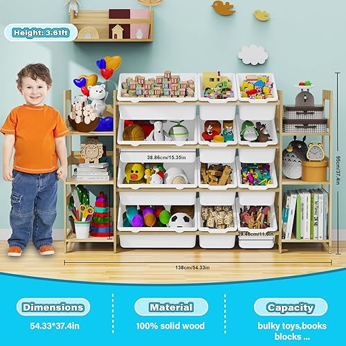 Miniatura 4 de Organizador de almacenamiento de juguetes, organizadores de juguetes y almacenamiento con estante de 4 niveles y 12 contenedores, estantería para