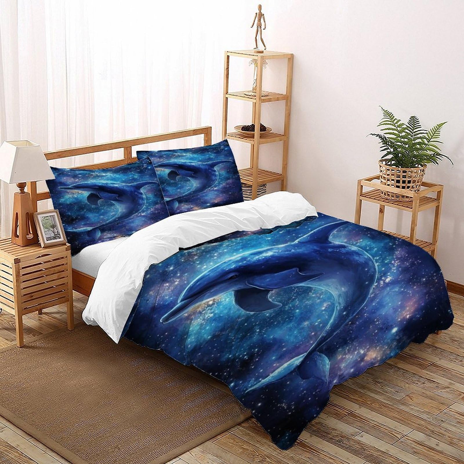 Parure de lit animaux marins lit double housse starry sky dauphin