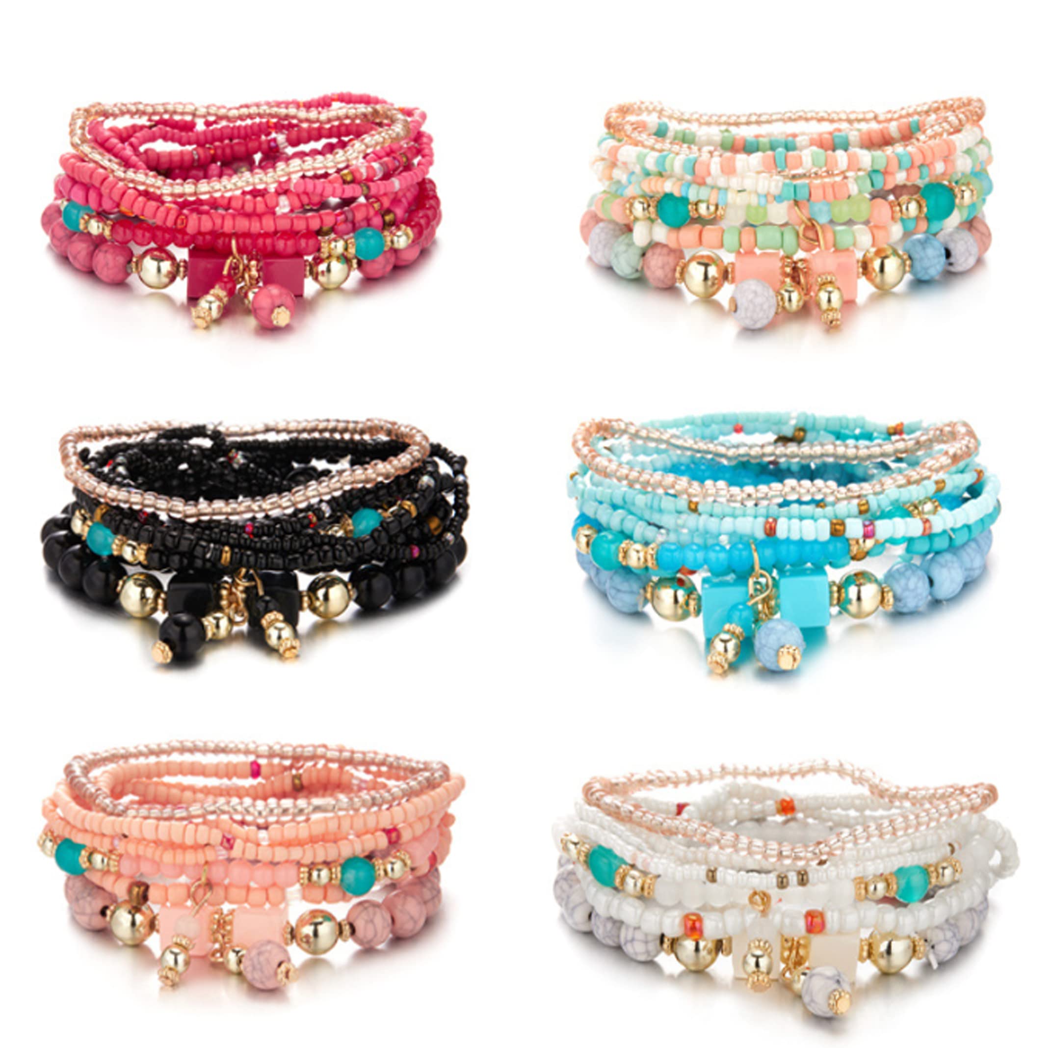 CFWSHJ Bracciale Elasticizzato con Perline Multistrato da Donna Braccialetti con Perline impilabili Bohemien Bracciale con Perline Elasticizzate Boho