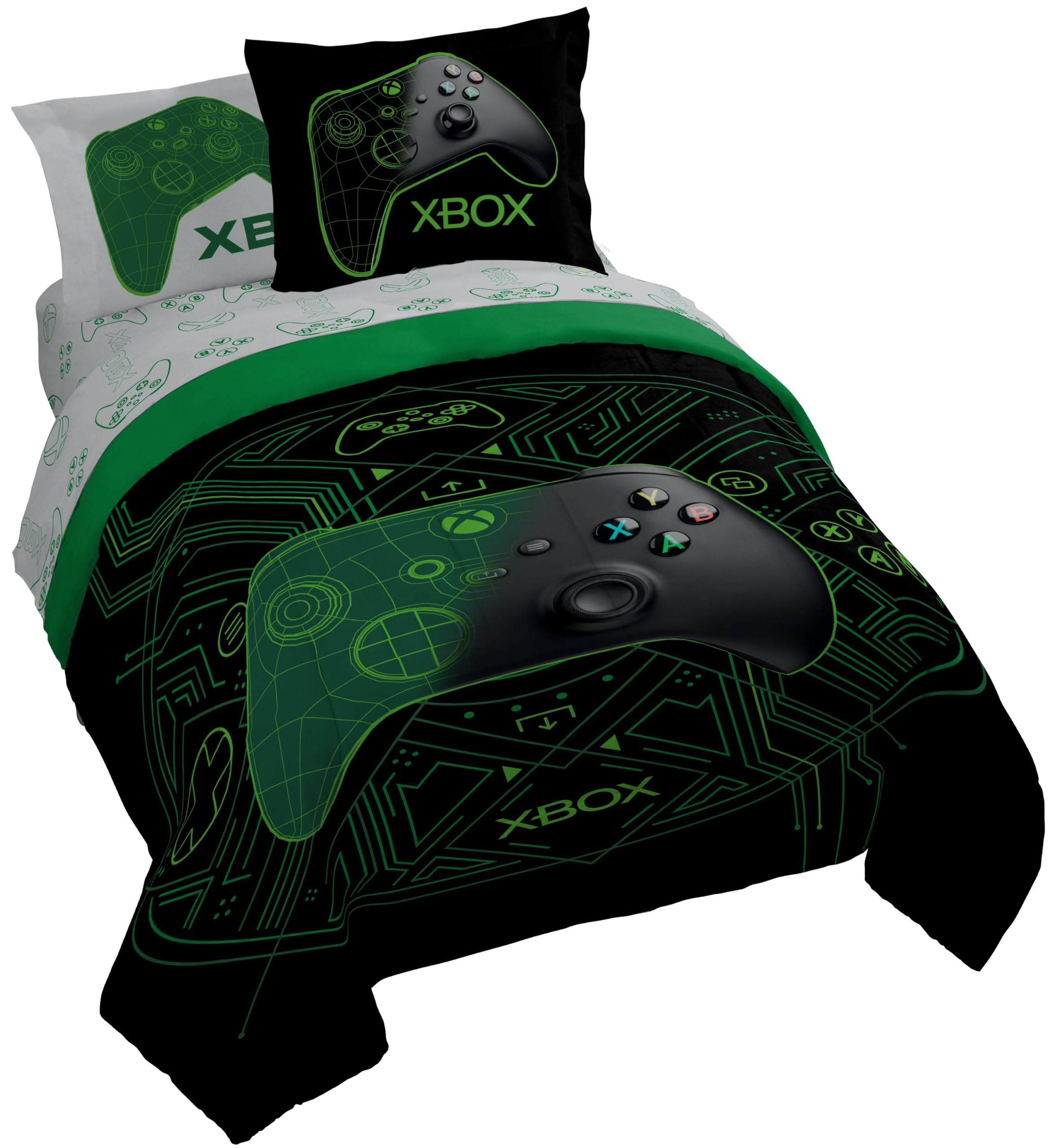 Jay Franco Kids Comforter Set Includes Sheets and Pillow Covers - Soft and Cozy Bed Set for Stylish Room Decor, Official Licensed Product, White - Xbox, 7 Piece Queen