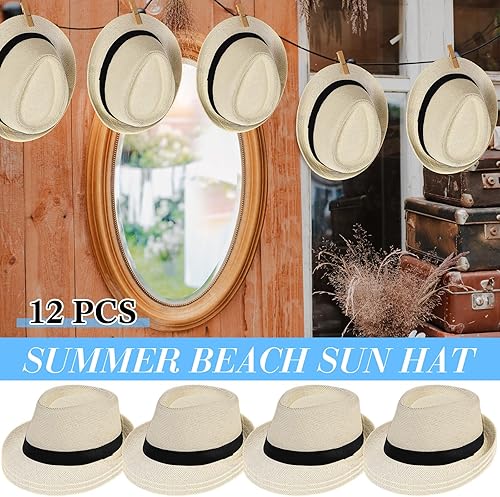 Miniatura 6 de Hicarer Sombreros de paja a granel, sombreros de sol para playa, pastel de cerdo, sombrero de ala ancha, sombrero tejido para hombres y mujeres,