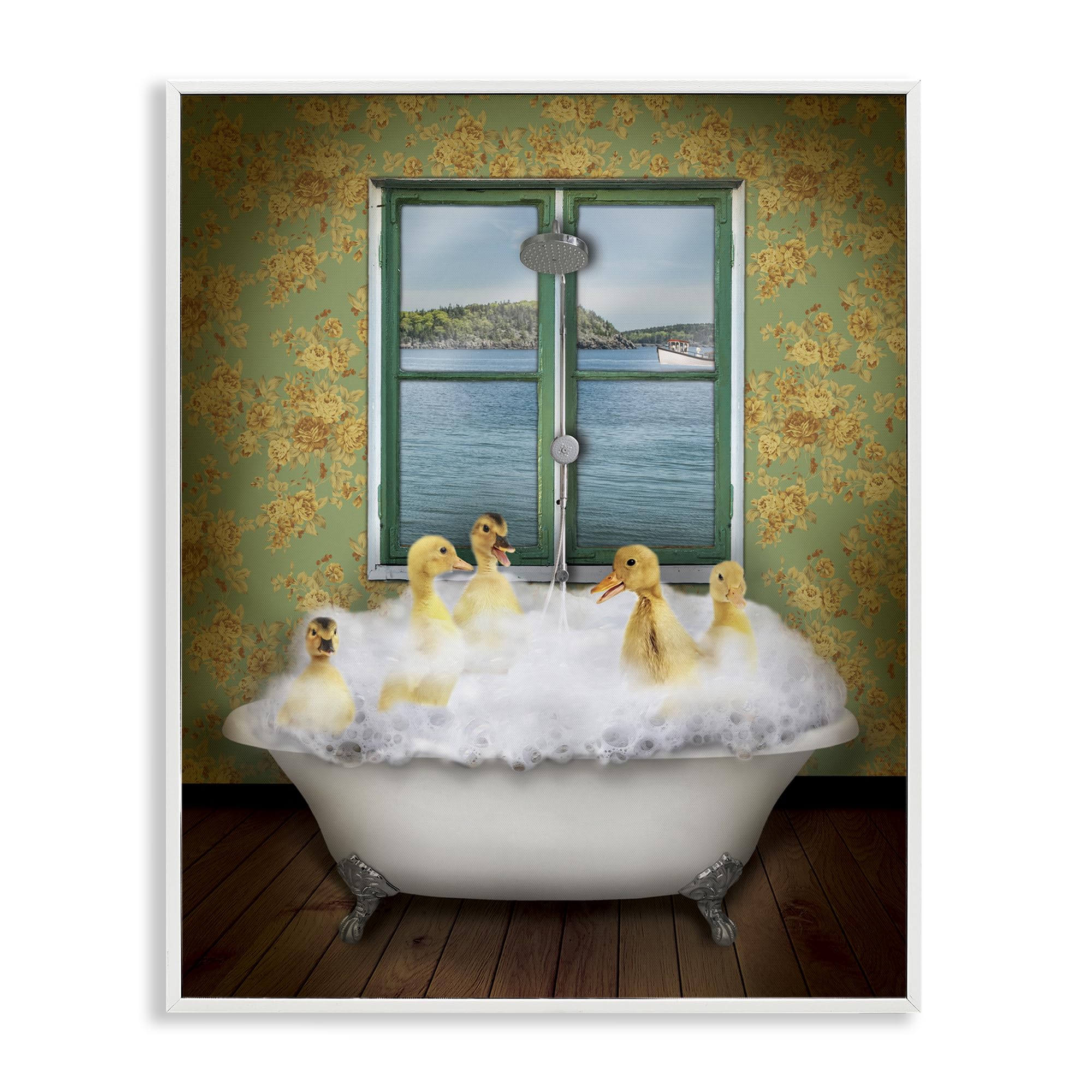 Ducks Bathing Tub Ocean View, 16 x 20 Inch Framed Giclée Print