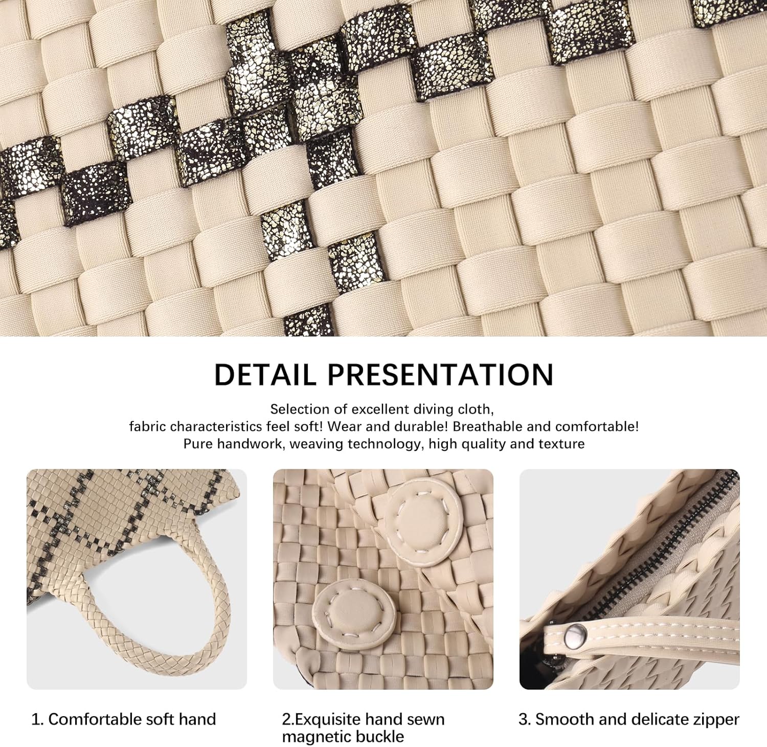 Woven Bag for Women, Large Neoprene Tote Bag Summer Beach Handbag Purse Retro Handmade Travel Shoulder Bag Set - Image 5