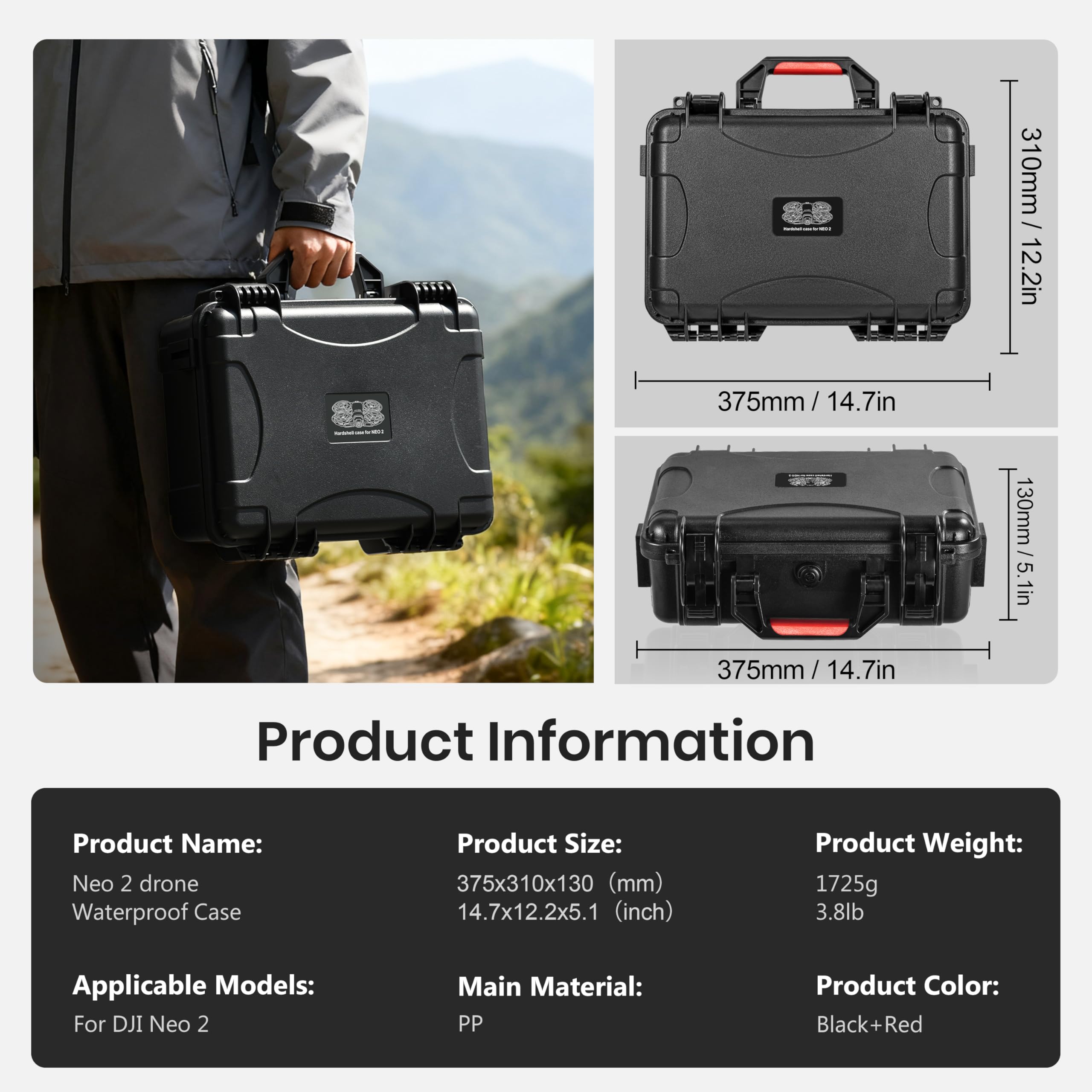 STARTRC Neo 2 Maletas, carcasa dura impermeable para DJI Neo 2 Fly More Combo Accesorios para controlador RC-N/RC2 [solo maletín]