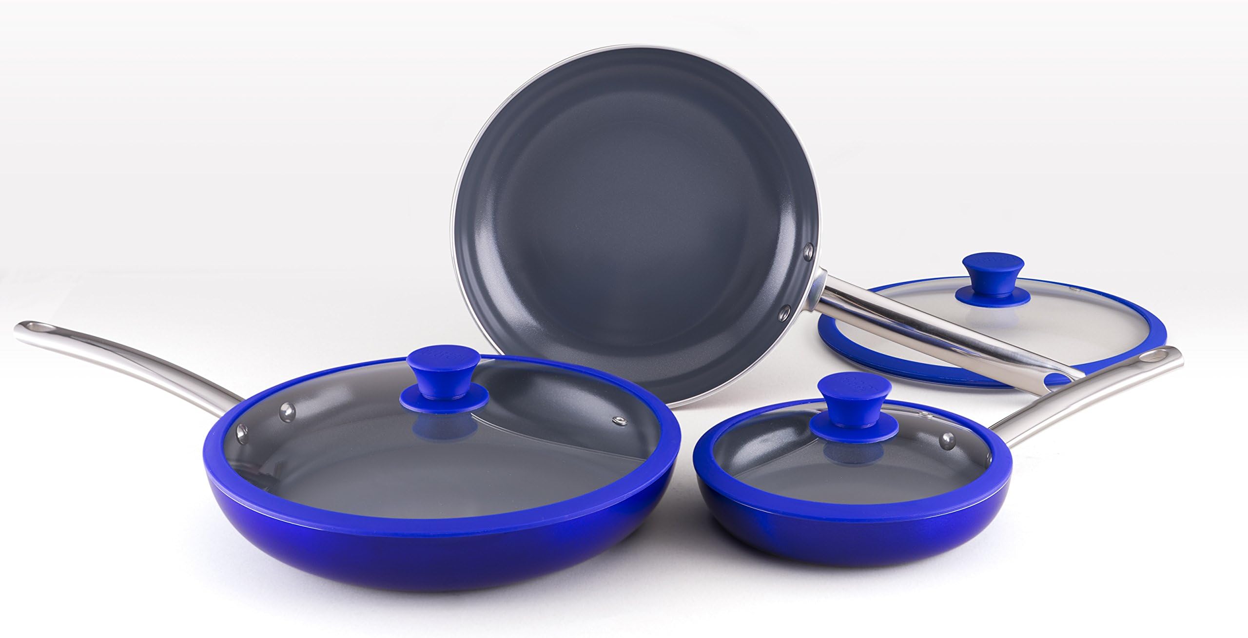 Todd English 6 Piece Fry Pan Titanium Ceramic Aluminum Cookware Set, Blue