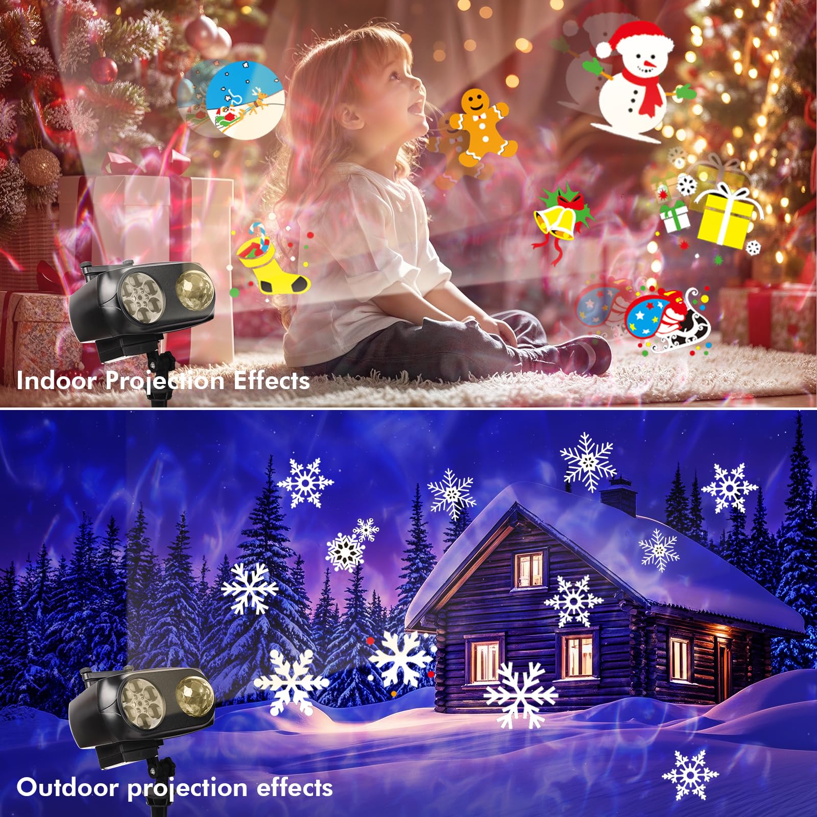 Projektor Weihnachten Aussen, 2-in-1 Dynamische Projektor Lichter 96 Cartoon,12 Themen,10 Wasserwelleneffekt mit Fernsteuerung Timer Weihnachtsdeko außen Innen Wasserdichte mit für Weihnachten Party