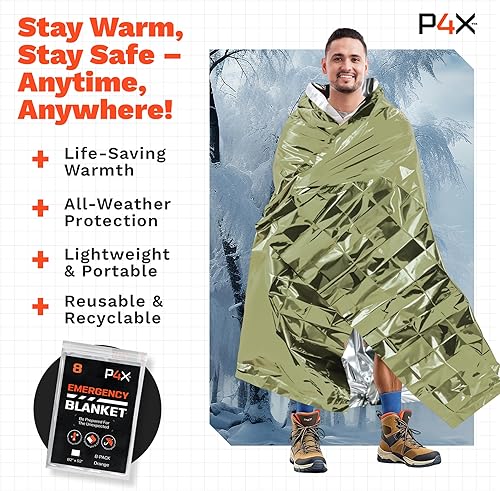 Vista 11 de PREPARED4X Paquete de 8 mantas Mylar – Manta de emergencia impermeable – Equipo de supervivencia resistente a rasgaduras y desgarros – Manta térmica
