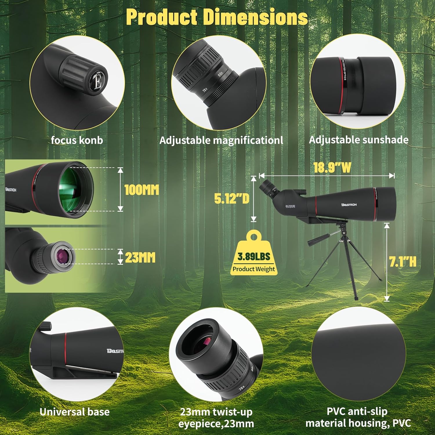 Spotting Scope for Bird Watching, HD BAK4 Prism FMC Lens Waterproof Fogproof Spotter Scope with Tripod & Phone Adapter, Target Shooting Wildlife Viewing Hunting