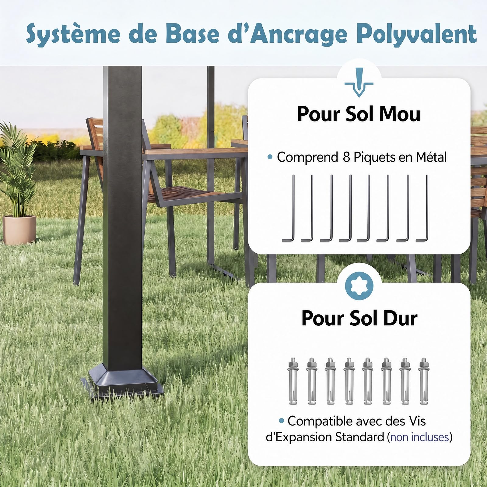 RELAX4LIFE Pergola Jardin Exterieur, Pergola 3x3 M avec Auvent Rétractable, Colonnes Métalliques, Toit en Polyester Hydrofuge, Protection UV, Tonnelle pour Jardin Cour Terrasse (Gris)