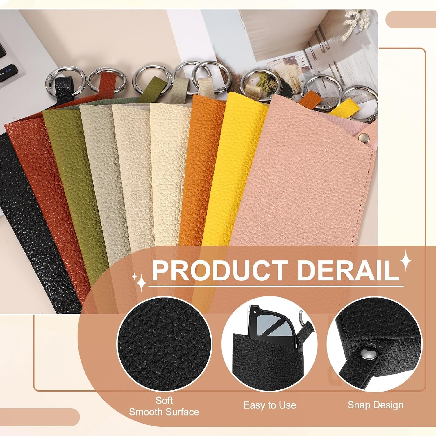 uxcell Portable Leather Glasses Case, Soft Slip-in Pouch Case with Glasses Cloth, Eyeglasses Bag Sunglasses Storage Pouch image 3