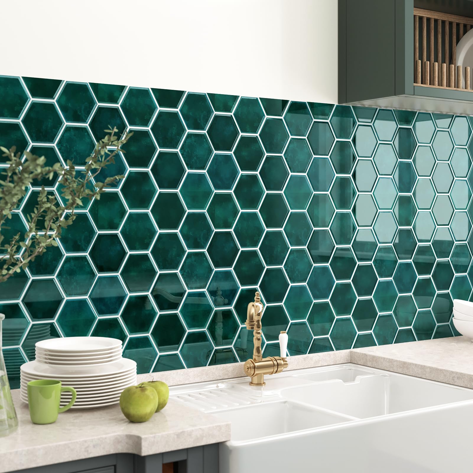 Lambris PVC mural autocollant credence adhesive pour cuisine vert 10 pces